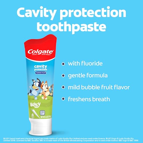 Colgate Kids Bluey Toothbrush and Kids Toothpaste Gift Set, Includes Bluey-Themed Battery Toothbrush, 2 Bubblegum Flavored Fluoride Toothpastes, and 2 Manual Toothbrushes - style: Bluey