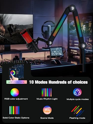SUNMON RGB Mic Arm – Adjustable Boom Arm with Rhythm RGB Lighting for Blue Yeti, HyperX QuadCast, Rode, Fifine AM8, and More – Perfect for Podcasting, Streaming, and Gaming - color: Pickup Light Boom Arm