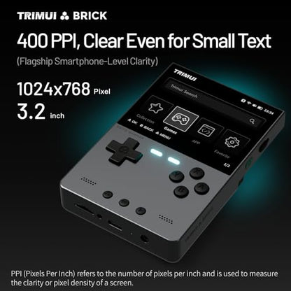 TRIMUI Brick Hammer Retro Handheld Game Console – Metal CNC Aluminum Alloy Body, 3.2" IPS Screen, 8GB Storage, Expandable to 1TB, Built-in 3000mAh Battery Silver-64G - style: Silver-64G