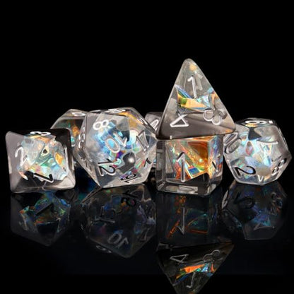 Haxtec DND Dice Set, 7 Pcs Iridescent Resin Polyhedral RPG Dice | Black Clear Role Playing Games Dice with Velvet Pouch, Compatible with Dungeons and Dragons, Gifts for D&D Lovers - color: Black White