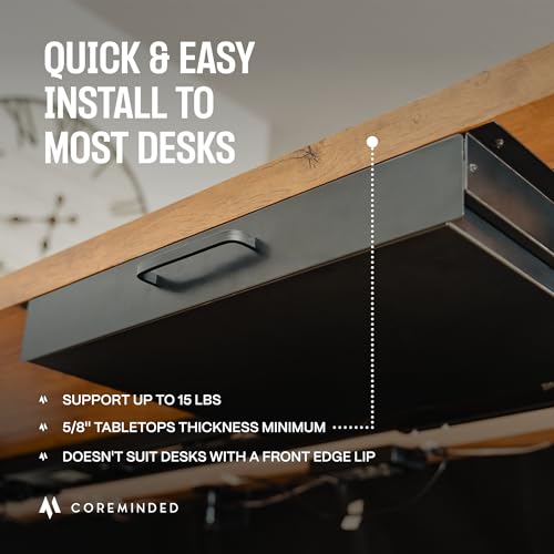 Under Desk Drawer Slide Out Attachment - Carbon Steel Undermount Table Drawer with Cable Management, Pull Out Add-On Storage for Office & Standing Desks (7.5" x 8" x 2.8") - size: Small, style: Drawer