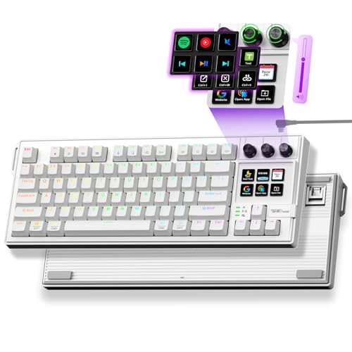 K1 Pro Macro Keyboard, Wired Only Full-Key Programmable On-Board Keypad, Custom Gaming Streaming Mechanical Keyboards with Screen & Knob, Gasket, RGB Backlit, Hot Swappable Shortcut Pad - color: White