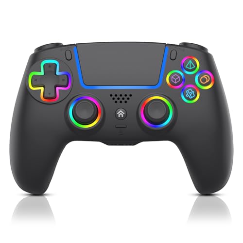 ADHJIE Compatible with PS5 Controller, RGB LED Wireless Controller for PS5 | PS5 Slim/PS5 Pro/PC with 3.5mm Audio Headset Jack,1000mAh Built-in Battery, Turbo, Dual Vibration, Black