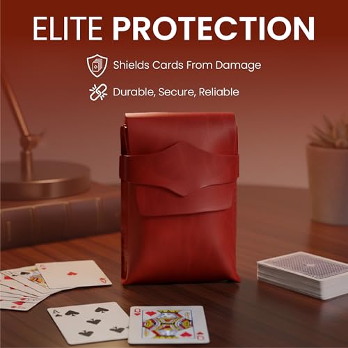 Red Leather Playing Card Case 1 Deck - Handmade Full-Grain Leather Playing Cards Storage Box - Game Playing Card Box Case Fits Poker & Bridge Size Cards, Game Card Playingcard Holder Case - color: Red