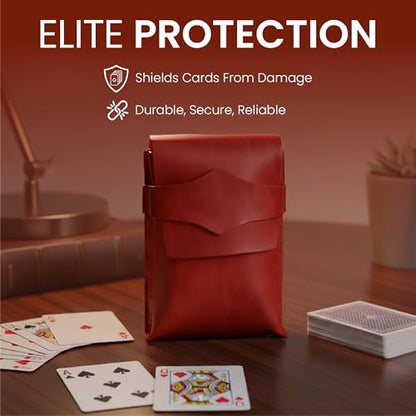 Red Leather Playing Card Case 1 Deck - Handmade Full-Grain Leather Playing Cards Storage Box - Game Playing Card Box Case Fits Poker & Bridge Size Cards, Game Card Playingcard Holder Case - color: Red