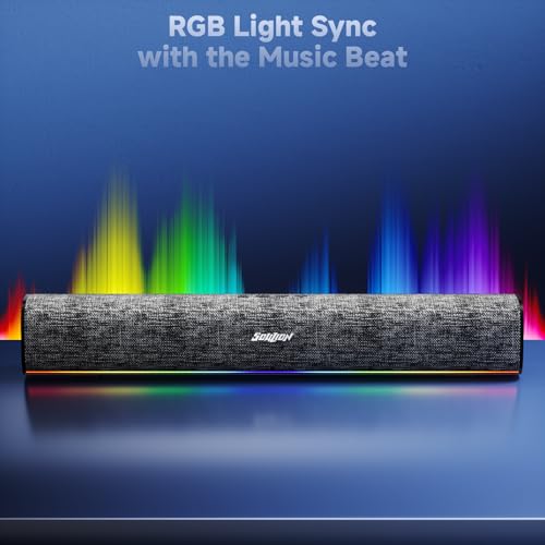 SOULION Bluetooth Computer Speakers with Dynamic LED Light, USB Plug & Play PC Speakers with Switch Button, Clearly Sound Soundbar for Desktop Laptop Monitor MG(USB-C to USB Adapter Included) | Dynamic LED Light, USB Plug & Play, Switch Button, Clearly So