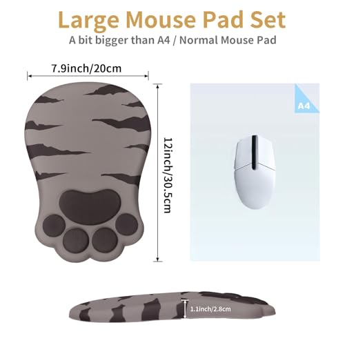L-SPOUTTO Ergonomic Mouse Pad with Wrist Rest,Cute Mouse Pad Wrist Support | Cat Paw Comfortable Massage Design,Computer Pain Relief Mousepad with Non-Slip PU Base for Desk Laptop Gaming,Brown - color: Brown