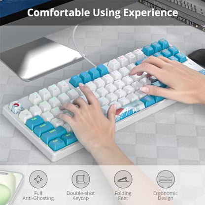 75% Mechanical Gaming Keyboard with Red Switch, RGB LED Backlit Keyboard White and Blue, 87 Keys Compact TKL Wired Computer Keyboard for Windows Laptop PC Gamer (87 Sea) - color: 87 Sea/Red Switch