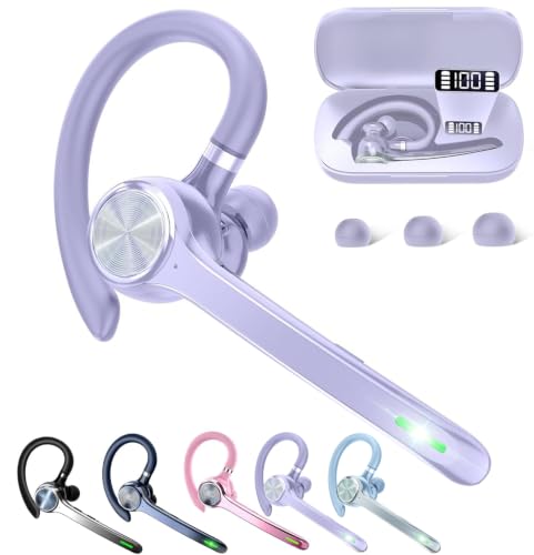 HEIBAS Bluetooth Headset, Wireless Earpiece with Mic for Work | 72H Playtime, 500mAh Charging Case, Hands-Free Calling with Mute Button for Work, Trucker, Office, Driving, Lilac Purple - color: Lilac Purple
