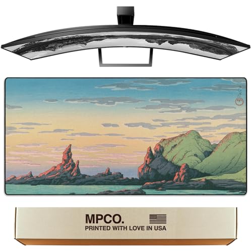 MPCO. Original Large Gaming Desk Mat – 36" x 17" Duraglyde Ukiyo-E Ryugashima Island Full Desk Mouse Pad for Smooth Precision – Non-Slip, Washable Extra-Large PC Mouse Pad for Gaming Sessions - color: Ryugashima Island - DuraGlyde, size: 36L x 17W inches