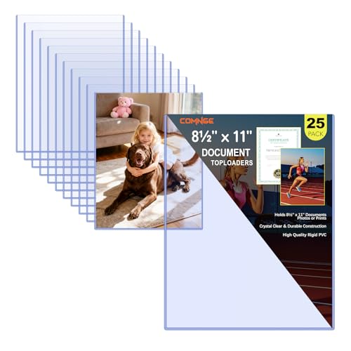25 Pack 8.5"x11" Document Toploaders - Rigid Hard Sleeves Page Protectors | Protect Certificates, Photos, Artwork and Prints with Rigid Clear Holders, Keeps Documents Flat, Clean and Safe from Damage - size: 25ct 8.5" x 11" Document Toploader 15Mil