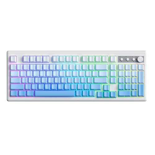 FREEWOLF K100 99 Keys Gaming Membrane Wireless Keyboard with Media Knob,Tri-Mode BT/2.4GHz/USB-C,Side Printed Keys RGB Backlit Retro Cute Creamy Silent Computer Keyboard for MAC PC- Gradient Blue - color: Gradient Blue