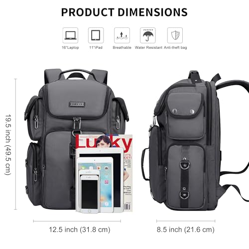 WITZMAN Travel Backpack for Men Carry-on Laptop Backpack | Nylon Luggage Bag Fits 16 Inch for Airline Approved,Multi Pocket, For Traveling,Casual,Commuting, B744 Silvery Grey - color: Upgrade Silvery Grey
