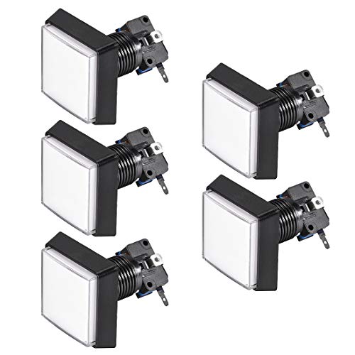 uxcell Game Push Button 50x50 Square 12V LED Illuminated Push Button Switch with Micro switch for Arcade Video Games White 5pcs