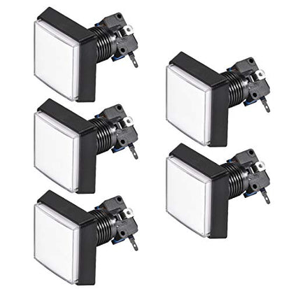 uxcell Game Push Button 50x50 Square 12V LED Illuminated Push Button Switch with Micro switch for Arcade Video Games White 5pcs