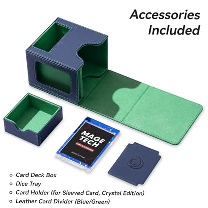 Mage Tech Card Deck Box for MTG Commander - Patented Design, Commander Display, Fits 100 Double-Sleeved Cards, 35pt Card Brick & Dice Tray - Blue/Green - color: 8. Crystal (Blue/Green)