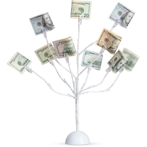 LED Gift Card Tree Holder to Hold Gift Cards, Lottery Tickets, Money | Lottery Ticket Holders with 12 Flexible Clips & 25 Warm Lights, Great for Birthday, Party, Wedding, Christmas - color: Led Gift Card Tree