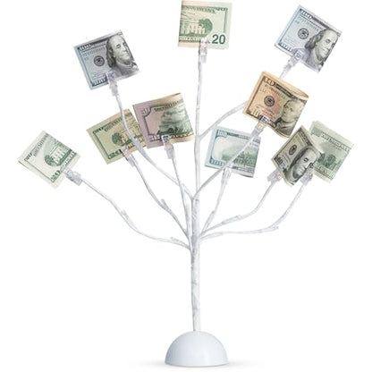 LED Gift Card Tree Holder to Hold Gift Cards, Lottery Tickets, Money | Lottery Ticket Holders with 12 Flexible Clips & 25 Warm Lights, Great for Birthday, Party, Wedding, Christmas - color: Led Gift Card Tree