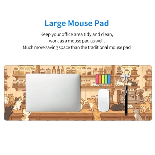 Cat Cafe Gaming Mouse Pad XL Large Extended Desk Mat, Non-Slip Rubber Base, Stitched Edges, Waterproof Surface for Office & Gaming 31.5x11.8 in - color: 30