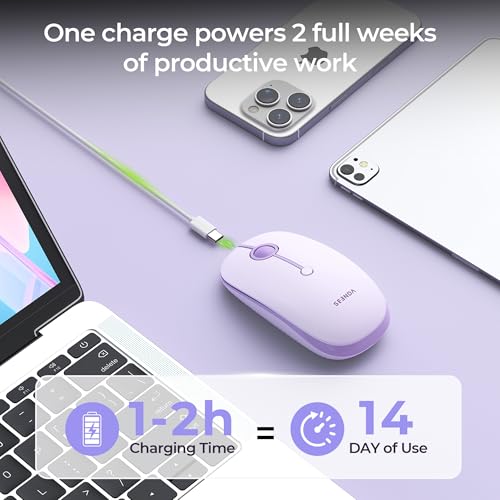 seenda MOU001 Bluetooth Wireless Mouse for Laptop,Slim Computer Mice,Purple | Rechargeable Computer mouse with USB and dual Bluetooth, 3-level DPI and quiet clicks for Windows, Macbook, iPad and Travel. - color: purple
