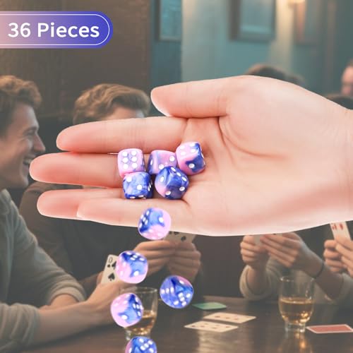 36 Pieces 12mm 6 Sided Mini Dice Set,Two Colours D6 Game Dice Set,6 Sided Standard Game Dice for Board Games Dice Games Classroom Teaching Dices Game,with Portable Gaming Box(Pink & Blue) - color: D6-pink & Blue