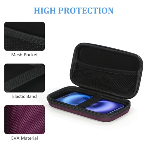 Hard EVA Carrying Case - GLCON Protective Electronic EVA Storage Case for Power Bank, Charger, Earbuds, Cell Phone, Battery - Portable Small Travel Bag with Mesh Inner Pocket + Zipper Enclosure - color: Purple