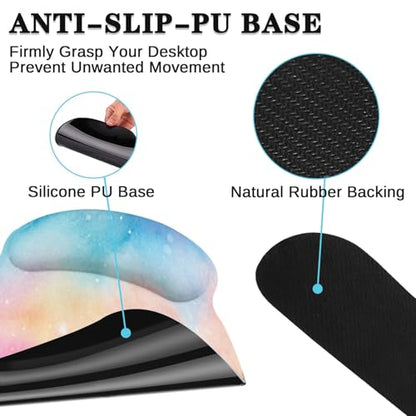 Arttown Keyboard Mouse Pad Set, 4 in 1 Desk Mat Set Iridescent Cloud | Starry Colorful Cute Large Mousepad+Keyboard Wrist Rest+Mouse Wrist Rest+Coaster Ergonomic Design for Home Office Computer - color: Iridescent Cloud