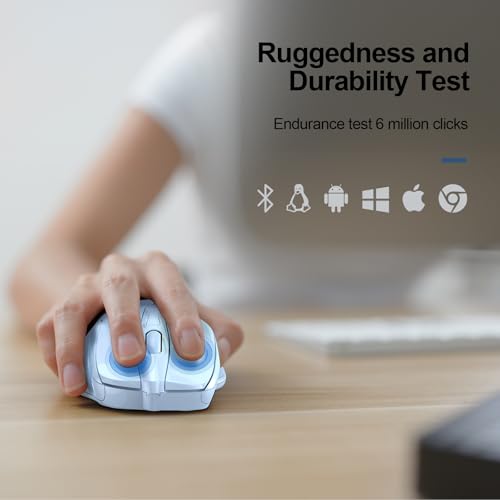 TECKNET Wireless Mouse, BT 5.0/2.4G, Silent 4800 DPI 6 Buttons, Lightblue | Bluetooth 5.0/3.0 & USB A, 2-Device Easy Switch, Wide OS Compatible, 6-DPI, Ergonomic for S/M Hands, Extended Battery - color: Lightblue