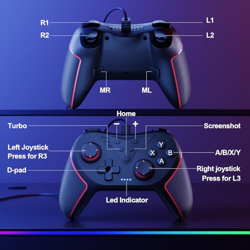 RivalPlay Wired Controller for PC with 2 Mapping Button Adjustable Vibration and 3 Turbo Speeds Compatible for Win(11/10/8/7) Plug-and-Play Black - color: Black