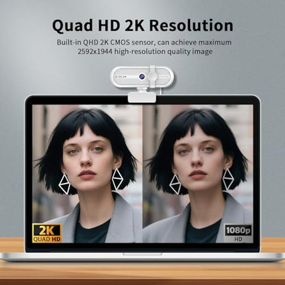 TOALLIN 2K Webcam for PC, 5MP, Built-in Mic, Web Camera with Tripod | 90° Wide Angle, Privacy Cover, USB Computer Camera for Laptop, Live-Streaming, Gaming, Meetings, Video Calls - style: 2K Webcam with Tripod
