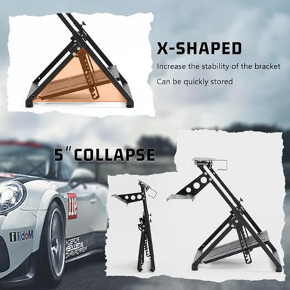 Gazzyt Foldable Racing Wheel Stand Adjustable Racing Cockpit for Logitech | R5 R9 G29, for Thrustmaster T248 T500, for Fanatec Sturdy Gaming Stand,Space-Saving Design Wheel and Pedals Not Included