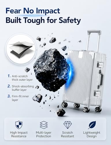 20" Carry On Suitcase Zipperless Aluminum Frame Luggage, Silver | TSA Lock, Lightweight, PC Hardshell, Rolling Carry-On Luggage with Wheels, Hardside, Business Travel - color: Silver