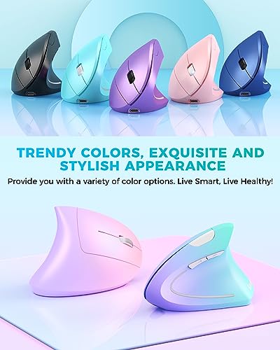Lekvey Ergonomic Mouse, Vertical Wireless Mouse, Rechargeable 2.4G Optical Carpal Tunnel Mice: 800/1200 / 1600 DPI, 6 Buttons, for Laptop, PC, Mac, Computer, Desktop, Notebook etc, Green Purple - color: Green and Purple
