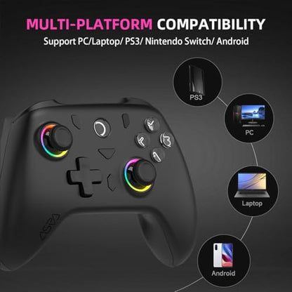 ASRVA Black 2.4G Wireless Game Controller, No Bluetooth, Hall Effect Gamepad with Metal Rear Macro Buttons, Wired Plug & Play, Compatible with PC Mac Steam Deck PS3 Switch Android - color: Black