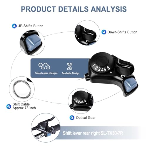 Bike Shifter SL-TX30-6R, 6 Speed Bike Right Thumb Shift Lever for Mountain City Road Folding Bicycle | Bike shifter. Durable, ergonomic design. Compatible with mountain, road, folding bikes. Easy install. - size: SL-TX30-6R