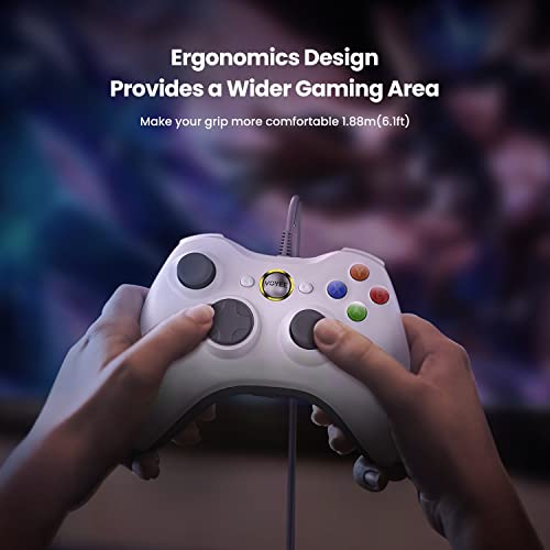 VOYEE PC Controller, Wired Controller Compatible with Microsoft Xbox 360 & Slim/PC Windows 10/8/7, with Upgraded Joystick, Double Shock | Enhanced (White) - color: White