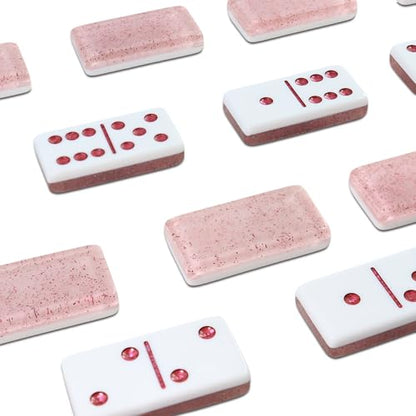 IDTQ Dominoes Set for Adults, Double 6 Dominos Game Set with 28 Domino Tiles Double with Upscale Gift Boxes -7 Polyhedral Dice -Classic Board Games (Light Pink) - color: Light Pink