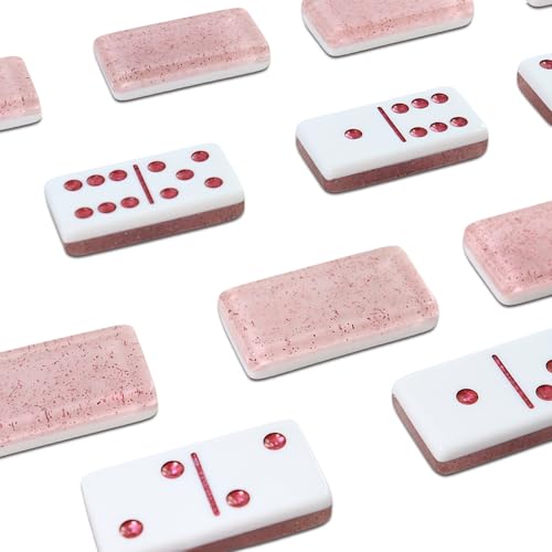 IDTQ Dominoes Set for Adults, Double 6 Dominos Game Set with 28 Domino Tiles Double with Upscale Gift Boxes -7 Polyhedral Dice -Classic Board Games (Light Pink) - color: Light Pink