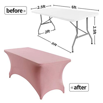 Peomeise 6FT Spandex Table Cover Rectangular Stretch Spandex Tablecloth (Dusty Rose,6FT) - color: Dusty Pink, size: 72" x 30" (Rectangular)