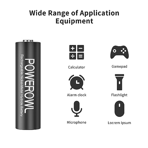 POWEROWL Rechargeable AA Batteries with Charger, for Xbox Controller, 2800mAh High Capacity Low Self Discharger NiMH Double A Battery, 4 Pack