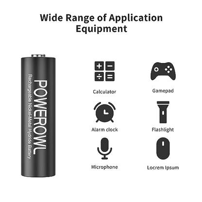 POWEROWL Rechargeable AA Batteries with Charger, for Xbox Controller, 2800mAh High Capacity Low Self Discharger NiMH Double A Battery, 4 Pack