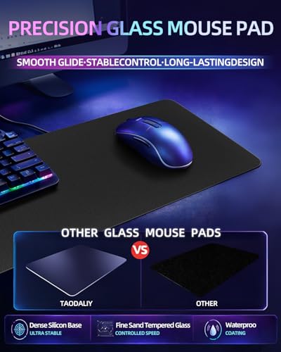 XXL Glass Gaming Mouse Pad, 38.5×16.5 Inch Desk Mat Black | 3mm Tempered Glass Surface with 0.85μm Micro Etched Texture, Smooth Glide & Precision Control for FPS Gaming, Keyboard Setup - color: Black, size: 38.5" x16.5"