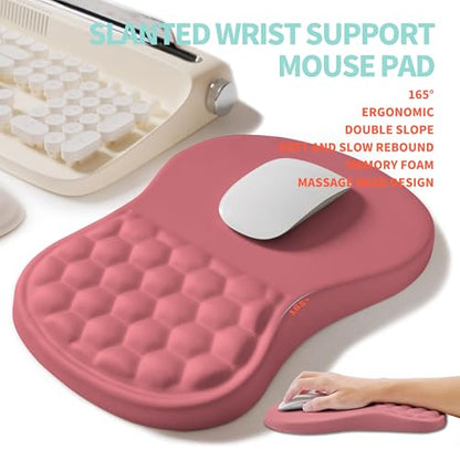 2-in-1 Ergonomic Set, Wave Rise Keyboard Wrist Rest and Massage Bulge Slope Mouse Pad Wrist Support, Cushion Memory Foam Integrated to Relieve Wrist Pain, Muskmelon Pink - color: Muskmelon Pink