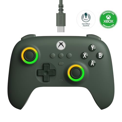 8BitDo Ultimate C Wired Controller for Xbox with Hall Effect Joysticks and Triggers, RGB Lighting Fire Ring, Compatible with Xbox Series X|S, Xbox One, Windows 10/11- Officially Licensed (Dark Green) - color: Dark Green