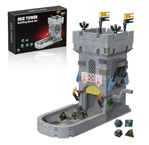 Dice Tower Castle Building Set, Creative Tabletop Games Toy with 7-Die Polyhedral Dice for DND Pathfinder, Suitable for Gamers and Enthusiasts