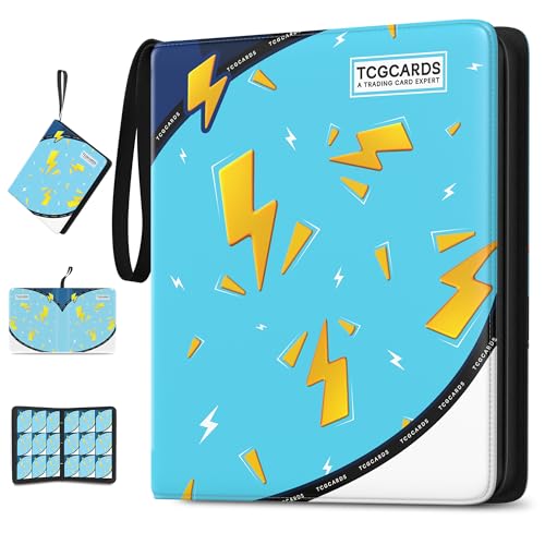 Trading Card Binder 9 Pocket,900 Pocket Card Collection Binder with 50 Removable Sleeves,PU Waterproof Top Card Book,3-Ring Zipper Collectible Trading Card Album for MTG/TCG/Card Holder Gift(Blue) - color: Blue, size: Large