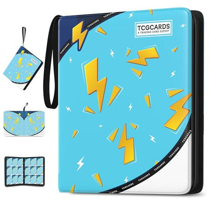 Trading Card Binder 9 Pocket,900 Pocket Card Collection Binder with 50 Removable Sleeves,PU Waterproof Top Card Book,3-Ring Zipper Collectible Trading Card Album for MTG/TCG/Card Holder Gift(Blue) - color: Blue, size: Large