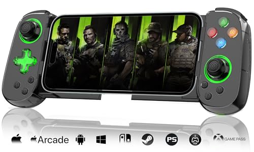 Koiiko Phone Game Controller for iPhone 17/Android/PC/Switch, Play COD, Genshin,Support Streaming on PS5/Xbox/PC Console, Cloud Gaming Wireless Gamepad Joystick, Turbo/6-Axis Gyro/Dual Motor, Green Light - color: Black, size: D7-Green Light Version