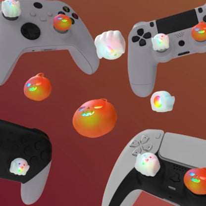 PlayVital Halloween Illuminated LED Thumb Grips for PS5, Edge, PS4 Controller, Hallows Joystick Caps for Xbox Series X/S, Xbox One, Elite Series 2, Switch Pro Controllers - Spooky Ghost with Pumpkin - color: Spooky Ghost with Pumpkin
