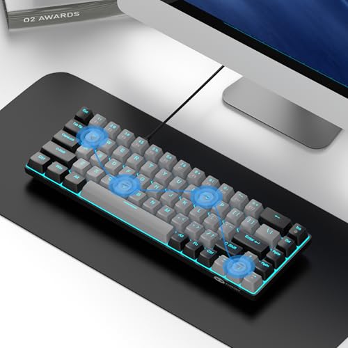 MageGee Portable 60% Mechanical Gaming Keyboard, MK-Box LED Backlit Compact 68 Keys Mini Wired Office Keyboard with Blue Switch for Windows Laptop PC Mac - Grey/Black - color: Grey/Blue Switch